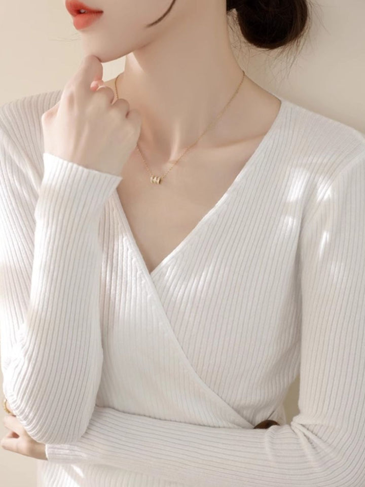 Classic V-Neck Solid Color Knitted Sweater