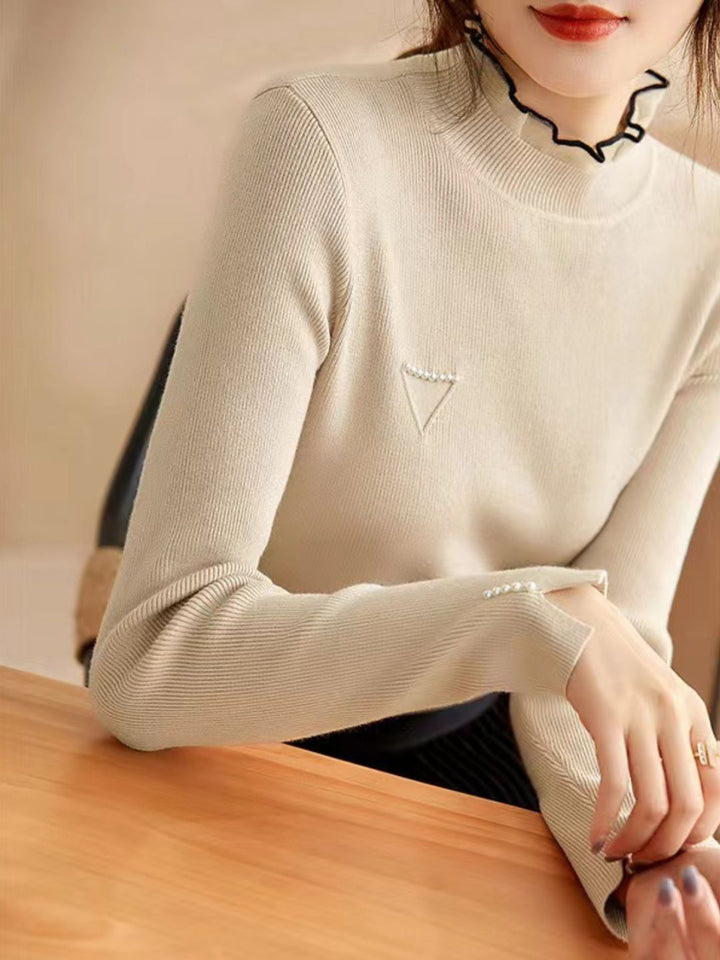 Solid Color Knitted Sweater - Red