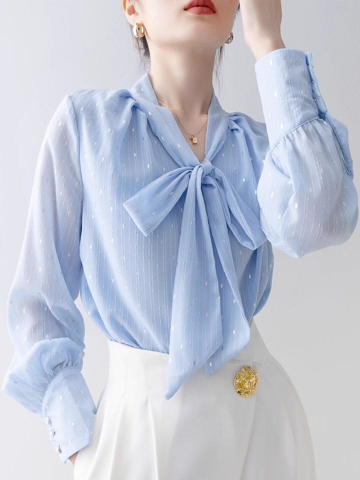 Loose V-Neck Bow Shirt