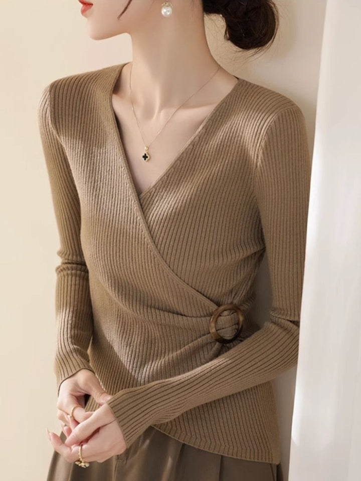 Classic V-Neck Solid Color Knitted Sweater