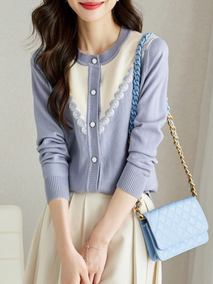 Contrast Color Cardigan - Blue
