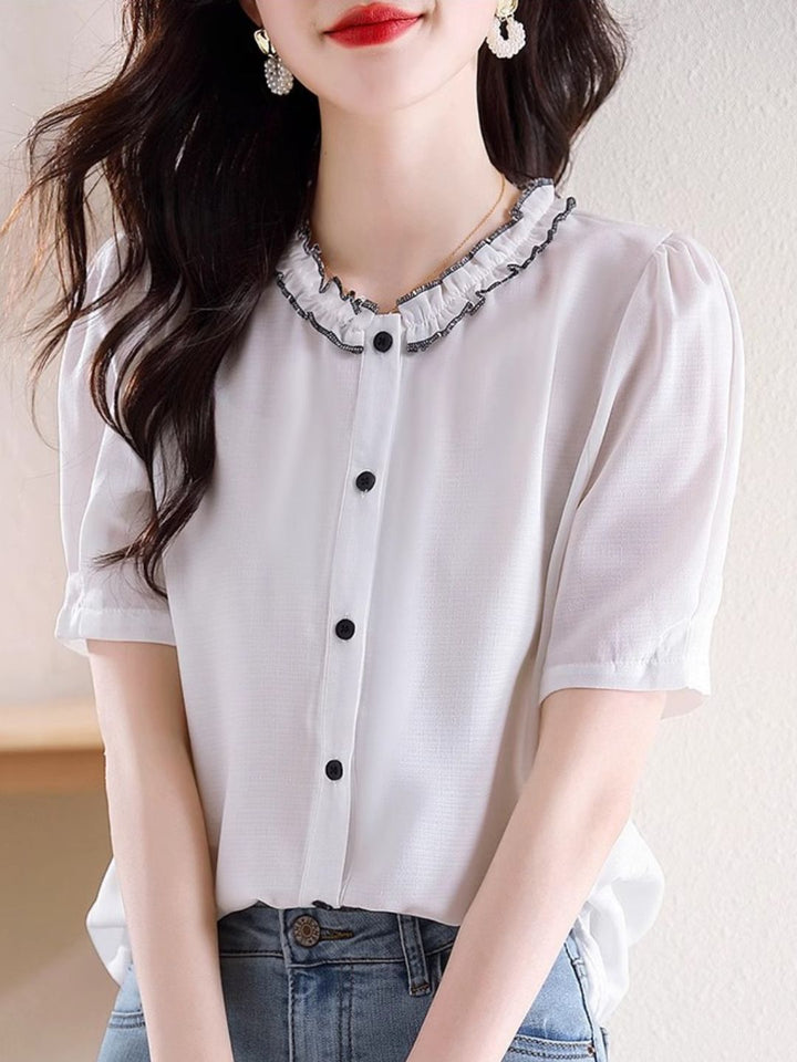 Versatile Chiffon Short-sleeved Shirt - Black