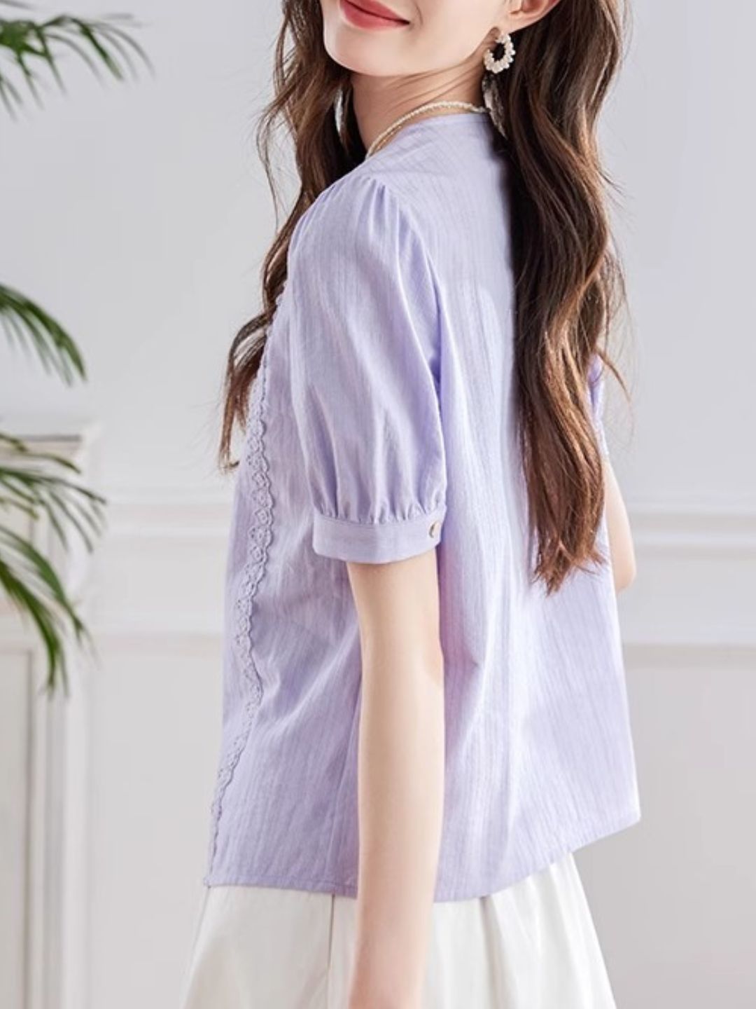 Elegant  Puff Sleeve Shirt - Purple