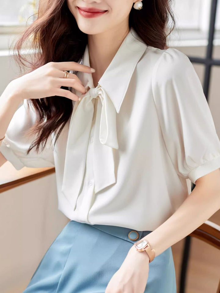 Classic Bow Chiffon Shirt - White