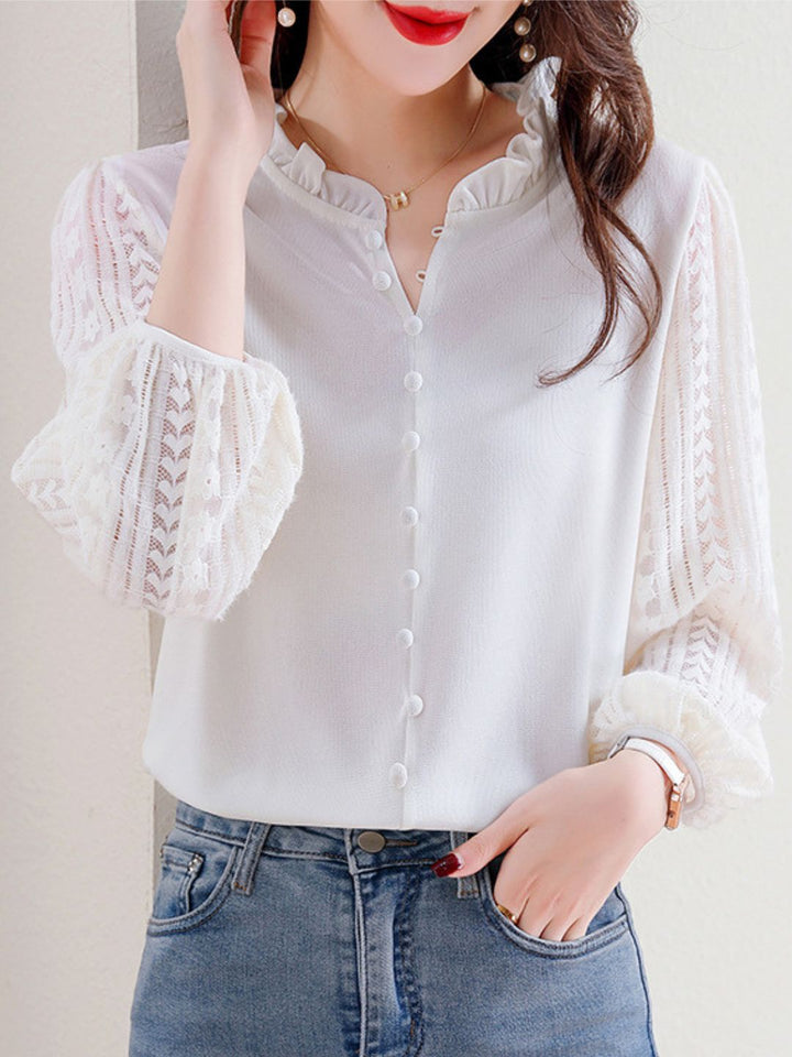 Elegant Lace Lantern Sleeve Top - Pink