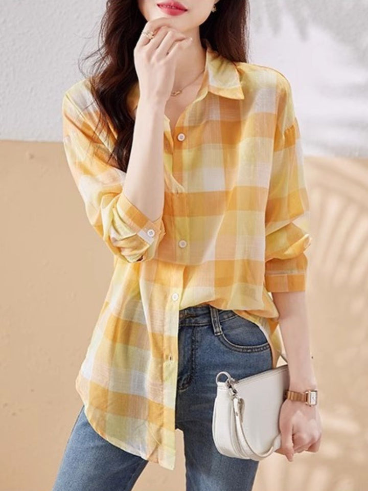 Plaid Chiffon Long Sleeve Shirt