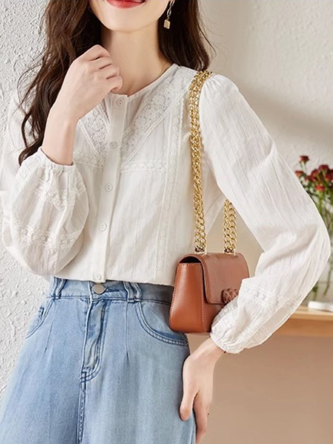 Versatile Lace Long Sleeve Shirt - Red