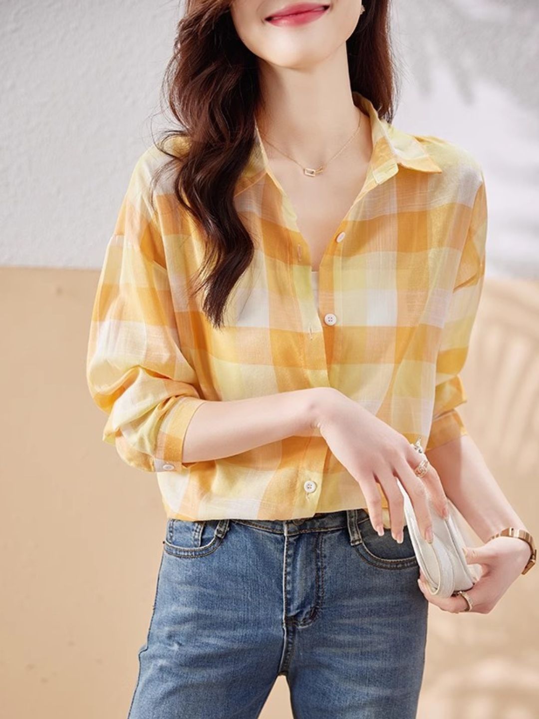 Plaid Chiffon Long Sleeve Shirt