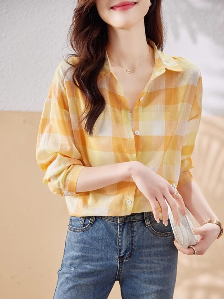 Plaid Chiffon Long Sleeve Shirt