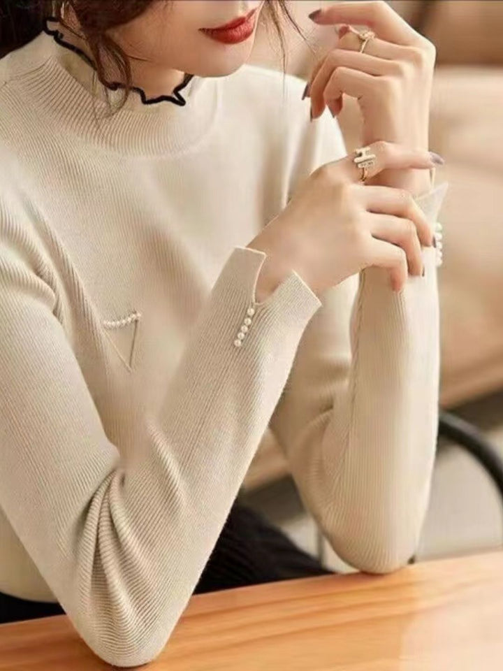 Solid Color Knitted Sweater - Red