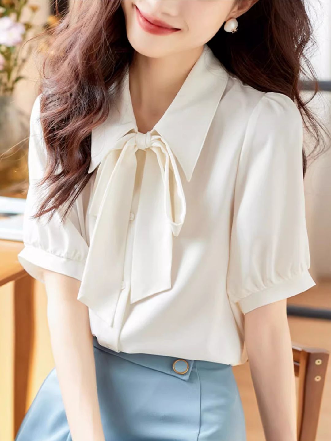 Classic Bow Chiffon Shirt - White