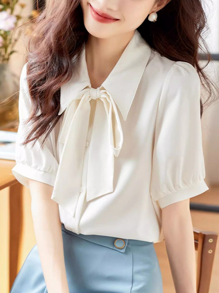 Classic Bow Chiffon Shirt - White