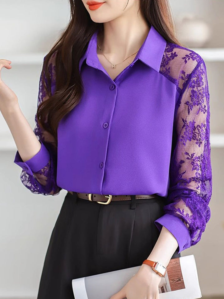 Lace Loose Lapel Chiffon Shirt