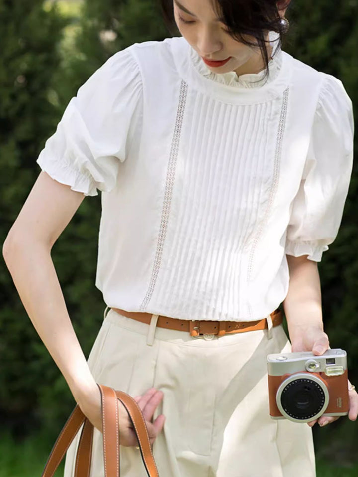 Accordion Pleated Commuter White Shirt