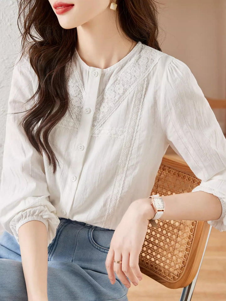 Versatile Lace Long Sleeve Shirt - Red