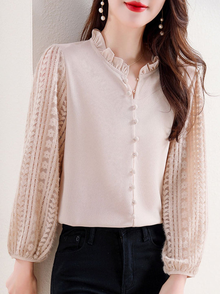 Elegant Lace Lantern Sleeve Top - Pink