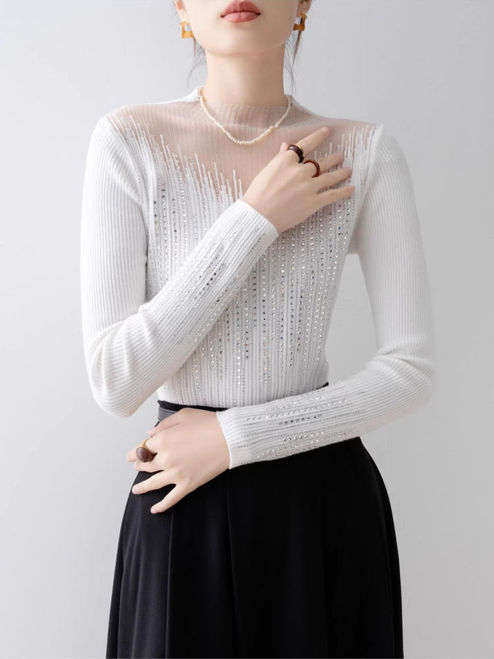 White Half Turtleneck Mesh Top
