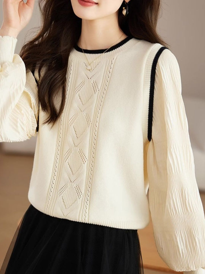 Casual Round Neck Lantern Sleeve Sweater