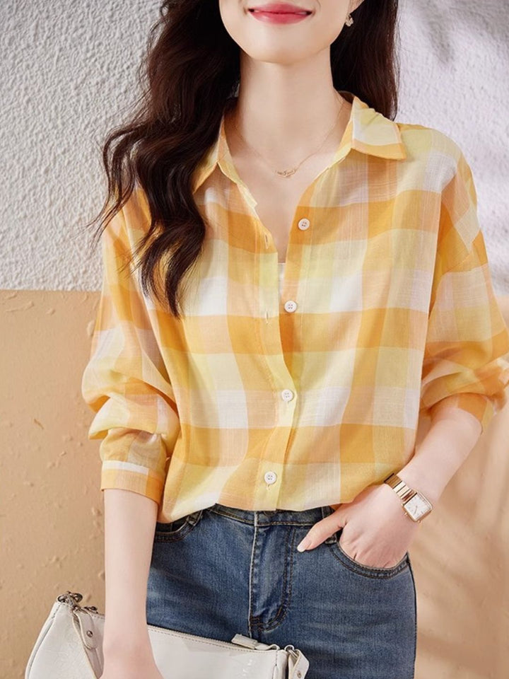 Plaid Chiffon Long Sleeve Shirt
