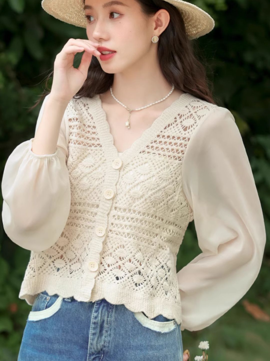 French V-neck Hollow Top