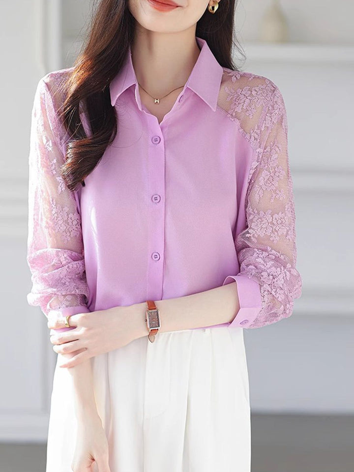 Lace Loose Lapel Chiffon Shirt