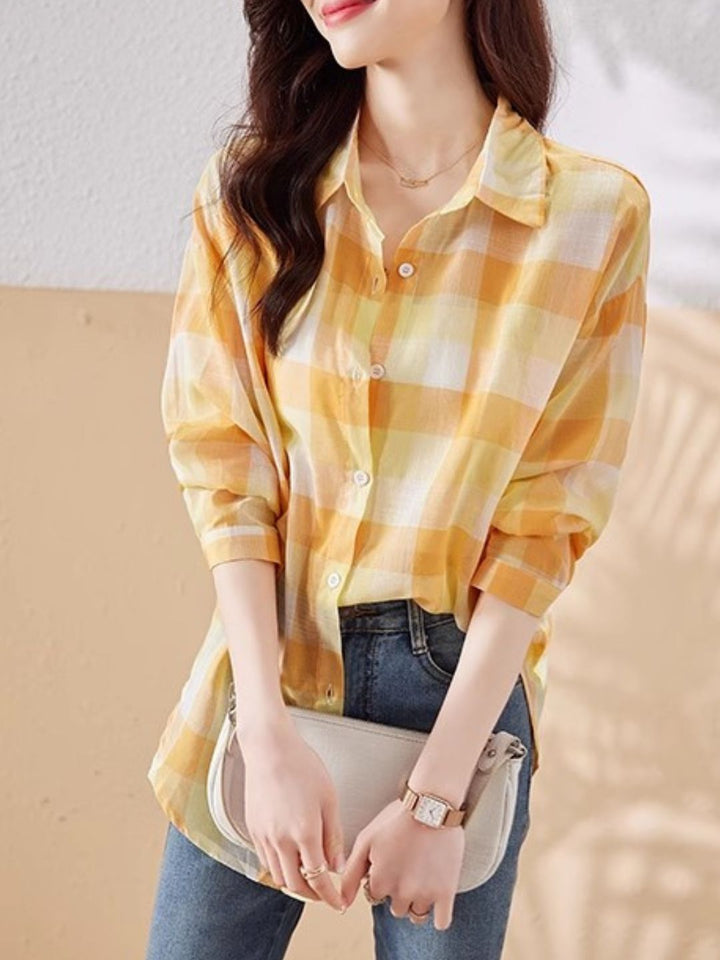 Plaid Chiffon Long Sleeve Shirt