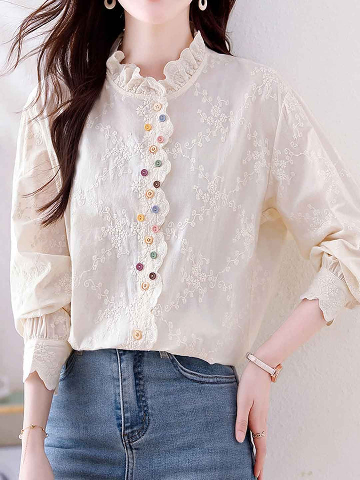 Classic Solid Color Hollowed Embroidered Top