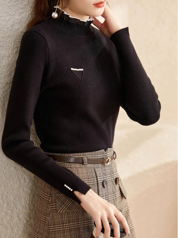 Solid Color Knitted Sweater - Red