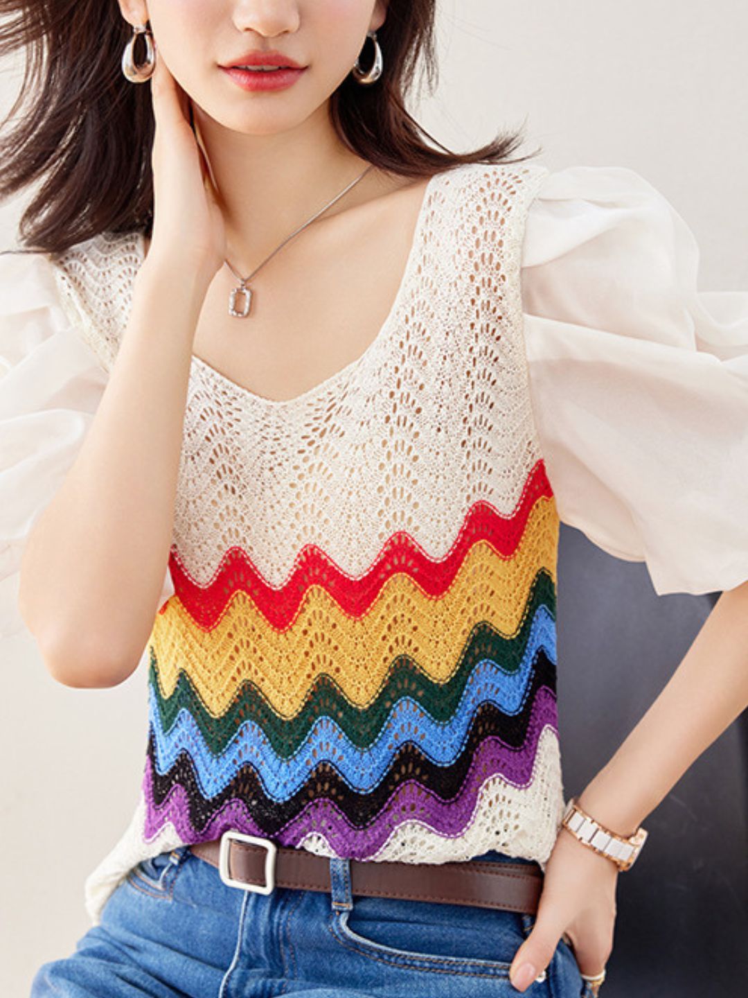 Elegant Puff Sleeve Knit Top