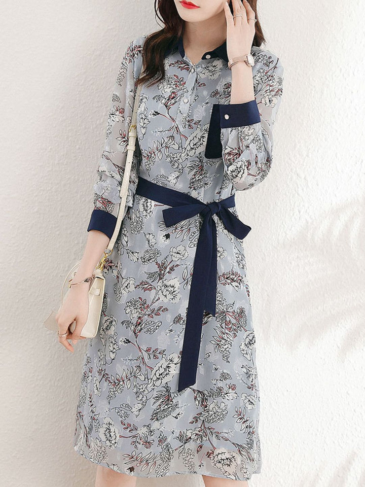 Retro Lapel Floral Dress