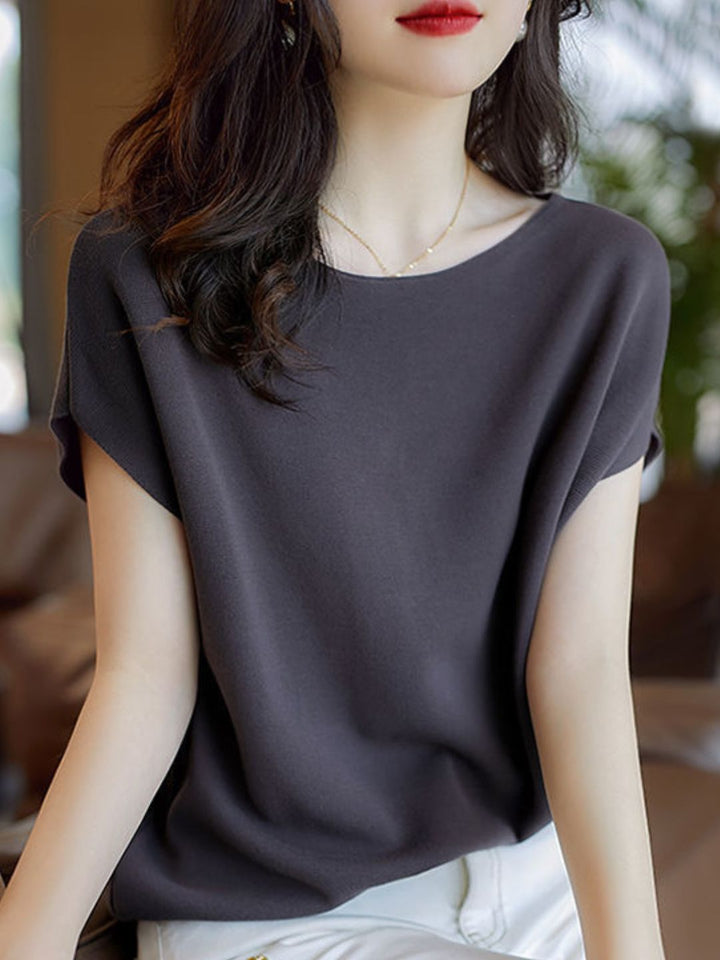 Solid Color Knitted Batwing Top