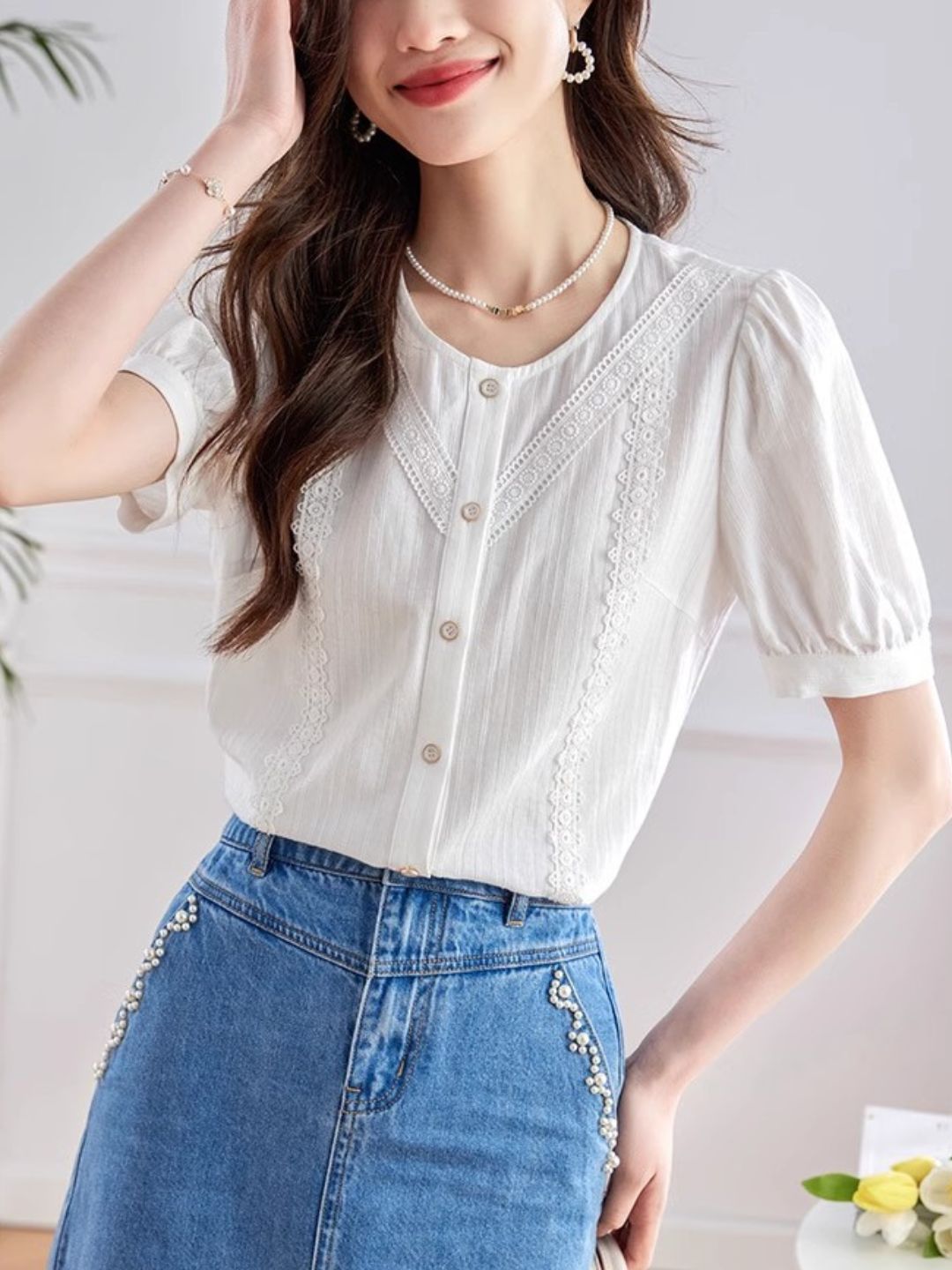 Elegant  Puff Sleeve Shirt - Purple