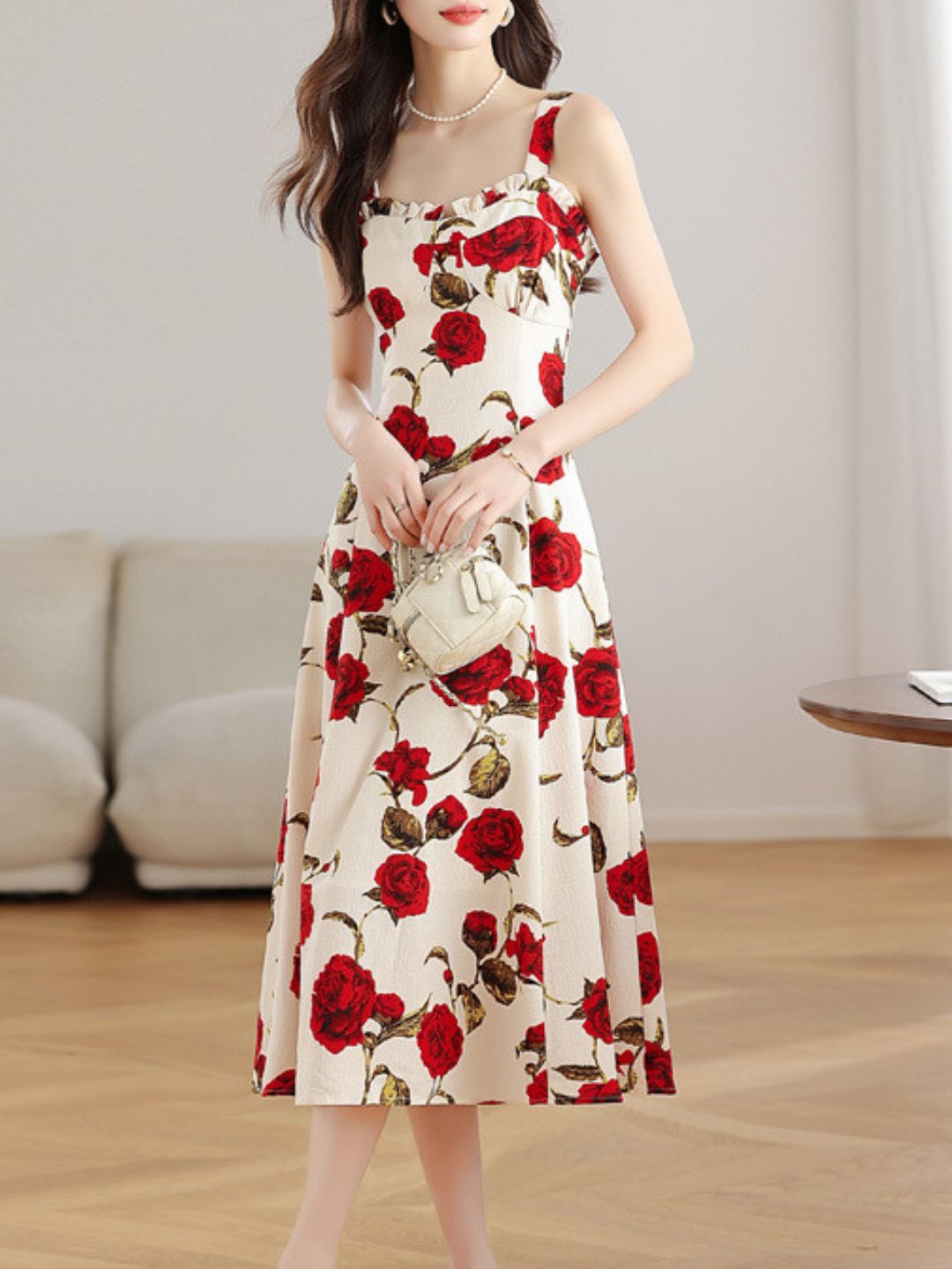 Red Rose Floral Sling Dress