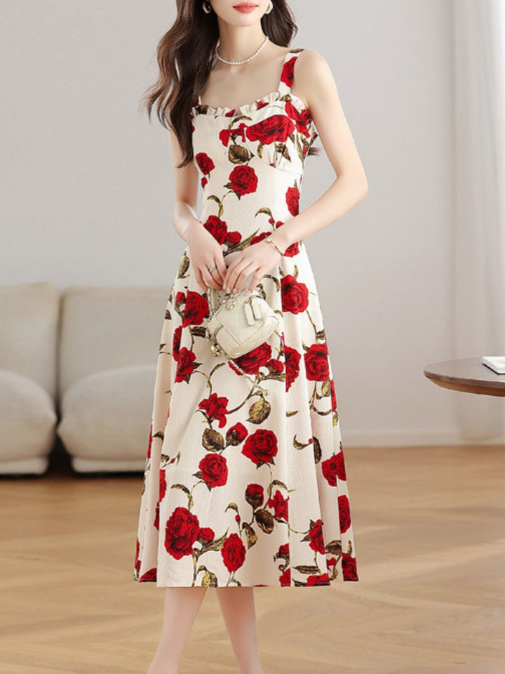 Red Rose Floral Sling Dress