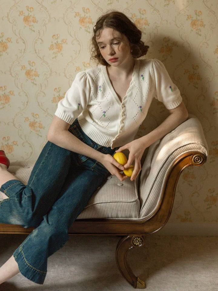 Floral Embroidered Cutout Shirt