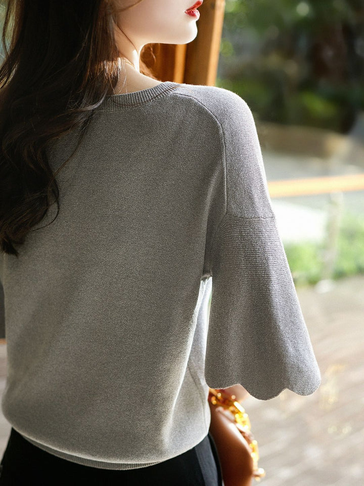 Flared Petal Sleeves V-Neck Top