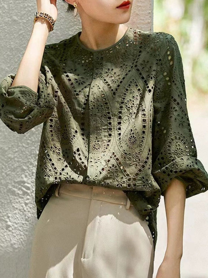 Round Neck Hollow Embroidery Shirt