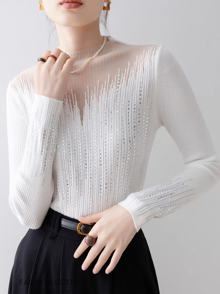 White Half Turtleneck Mesh Top