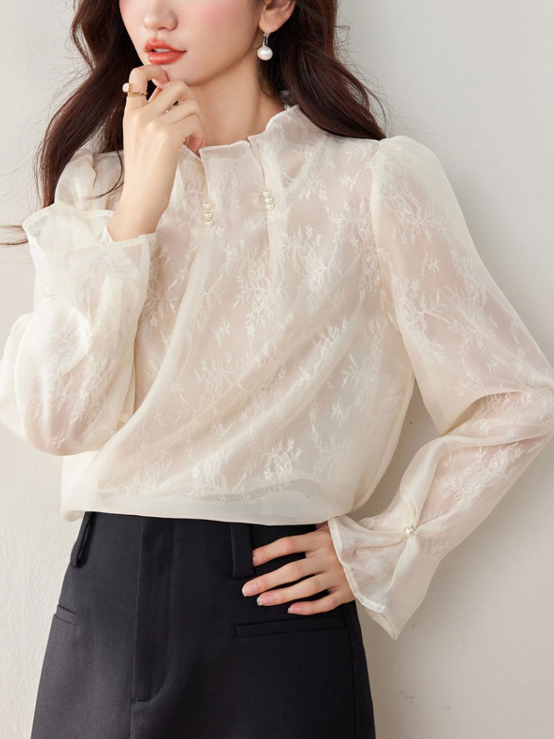 Pearl Pleated Chiffon Top