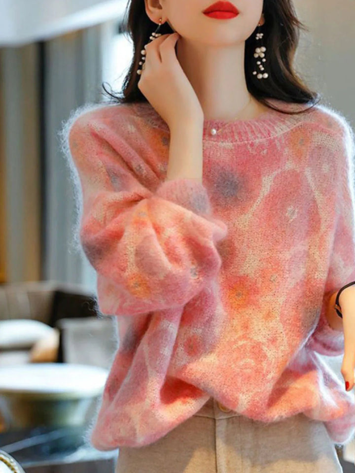 Loose Crew Neck Contrasted Knitted Sweater