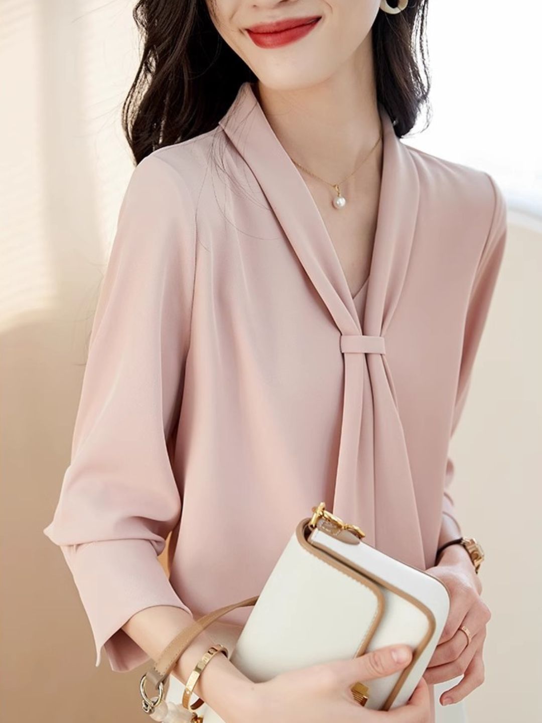Long Sleeve Chiffon Shirt - Pink