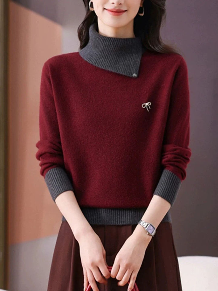 Classic Turtleneck Contrasted Panelled Knitted Sweater