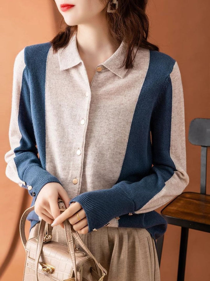 Fashion Lapel Contrast Color Sweater