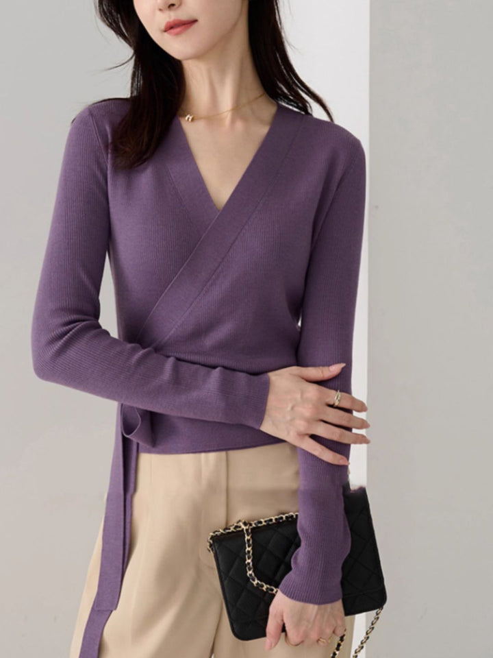 Crossover V-neck Tie Sweater