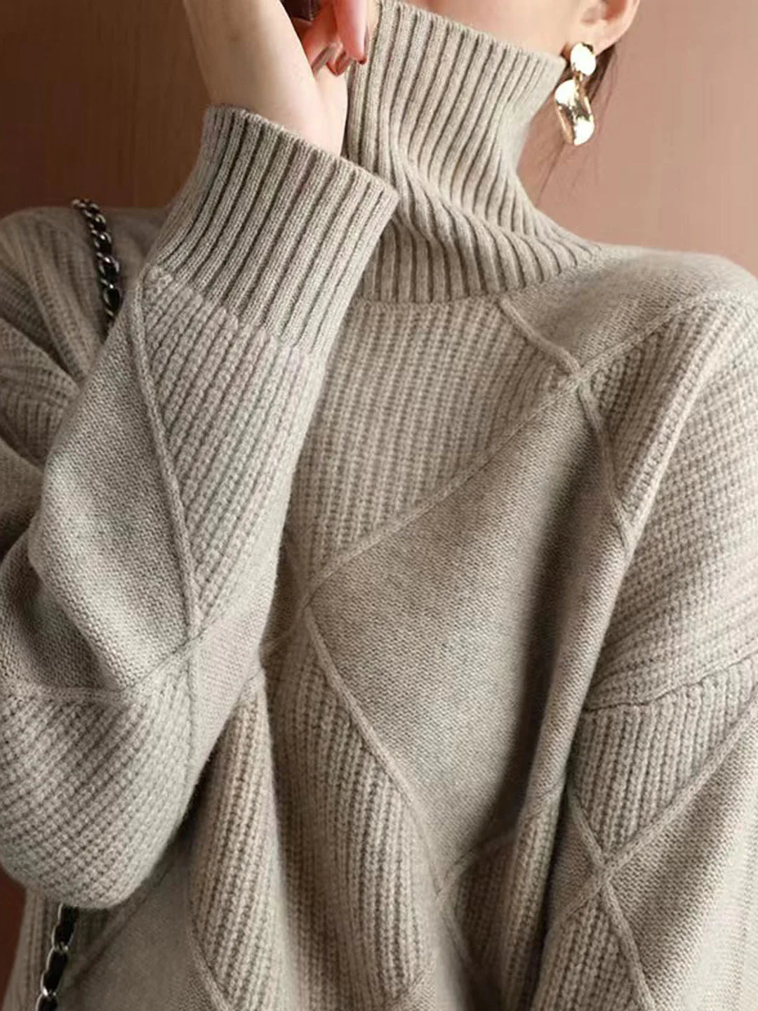 Loose Turtleneck Solid Color Knitted Sweater - Coffee