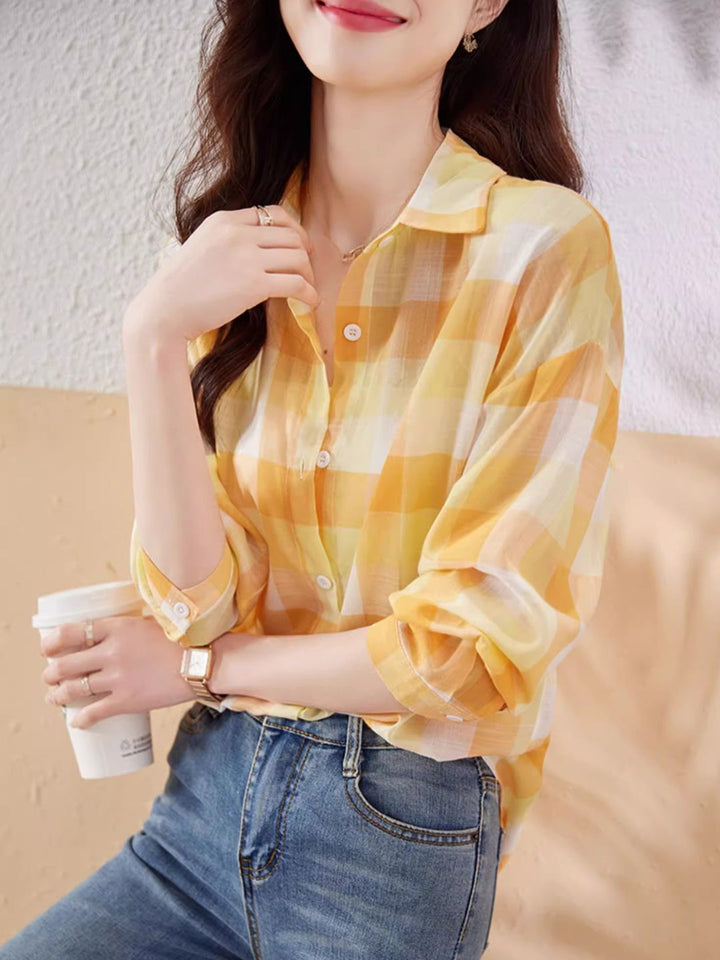 Plaid Chiffon Long Sleeve Shirt