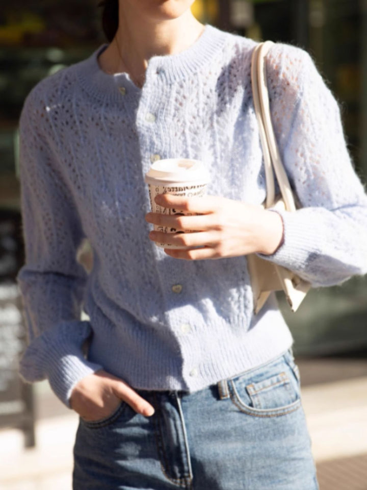 French Retro Hollow Sweater - Purple