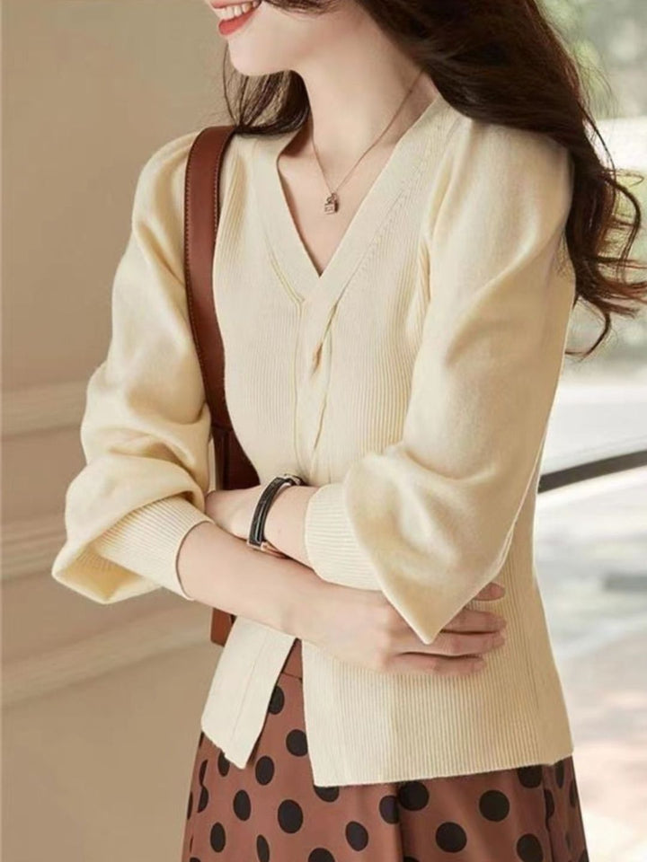 V-neck Puff Sleeve Sweater