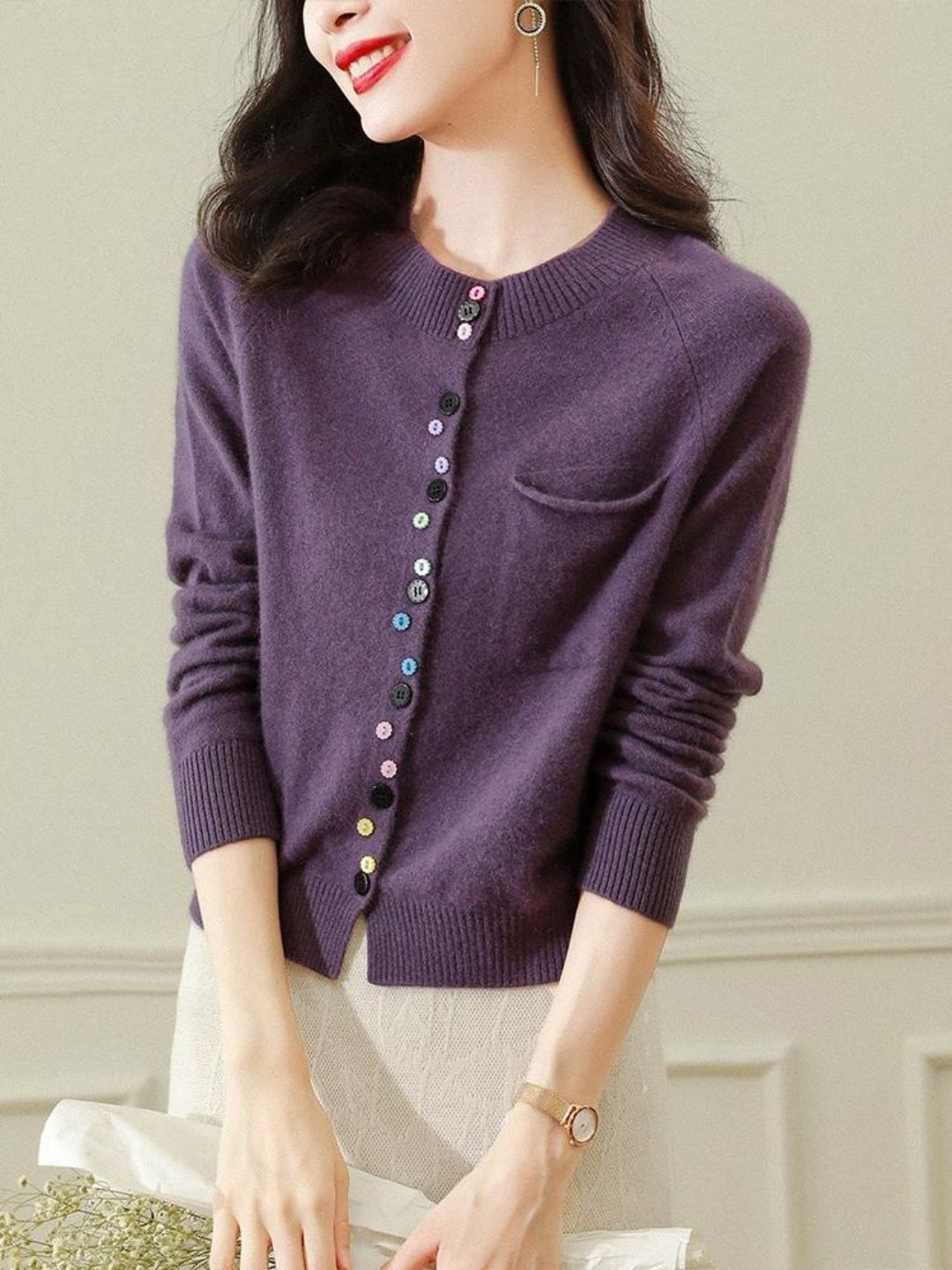 Colorful Button Cardigan Sweater