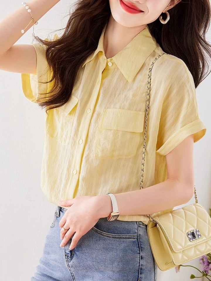 Retro Vertical Striped Short Sleeve Shirt